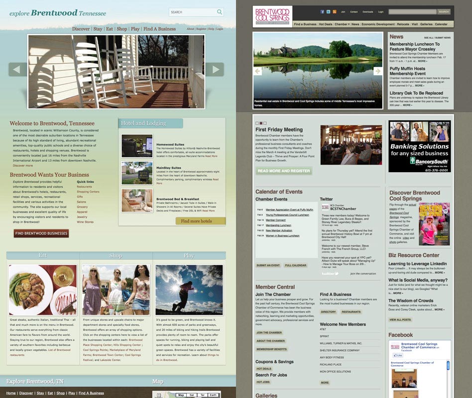 Web design for Explore Brentwood and Chamber of Commerce Brentood Cool Springs