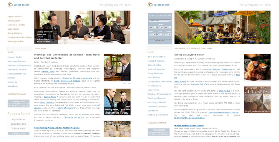 Web design for Gaylord Hotels